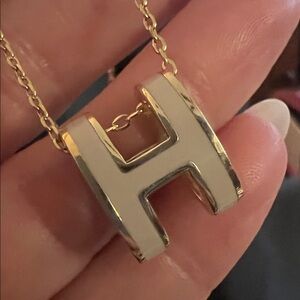 Gold and tan Initial 'H' Necklace